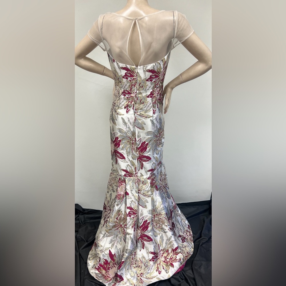 Aidan Mattox jacquard short sleeve mesh top long gown - Picture 15 of 17